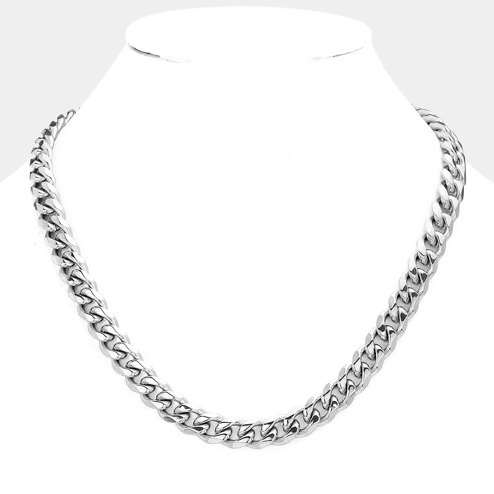 Stainless Steel Diamond Cut Cuban Chain Necklace